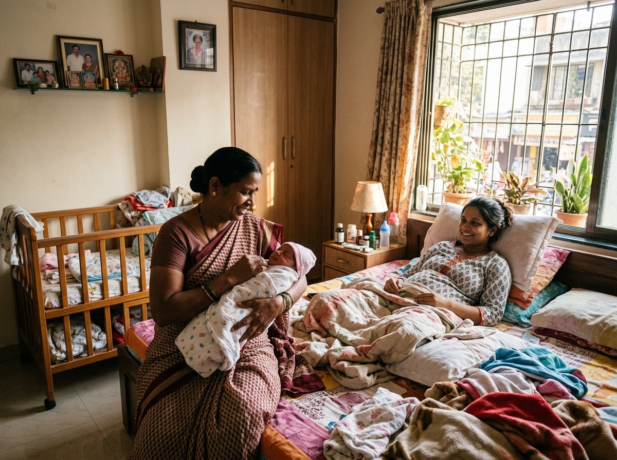 Mother and Baby Care with Indian Japa Maid